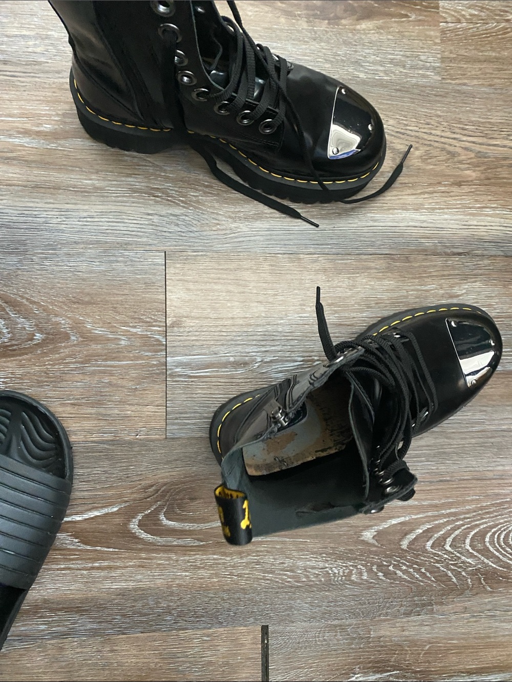 Dr. Martens Black Leather Combat Boots with Silver Toe Caps - Picture 4 of 5